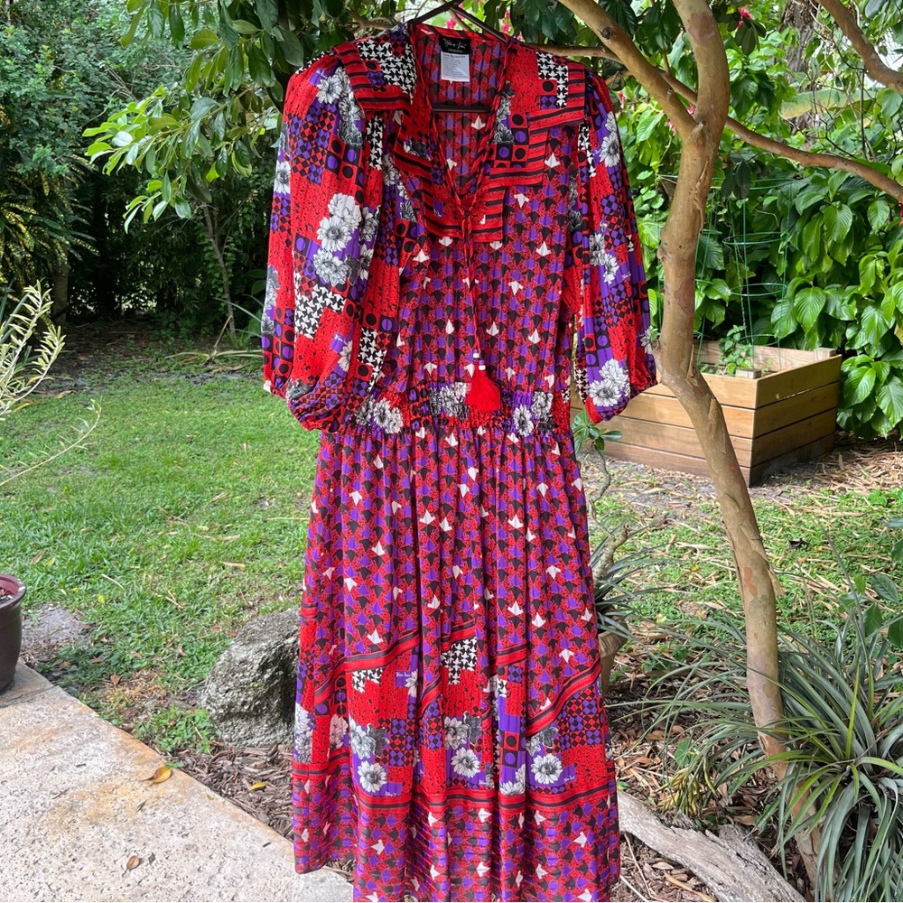 Diane Freis Original Red and Purple Women's Dress Vintage 80s